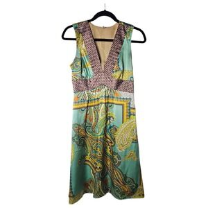 VTG S 100% Silk Babydoll Dress Midi Sleeveless Paisley Print Made USA Y2K Fairy